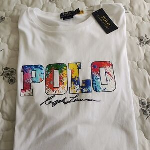 Polo by Ralph Lauren White Tee with Multicolor Splash Logo